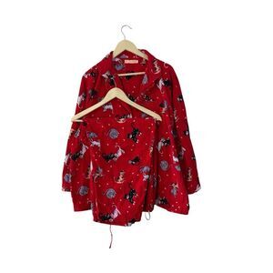 La Cera 2X Flannel Pajamas Cats Red Shirt & Crop Pants SET Cotton Womens